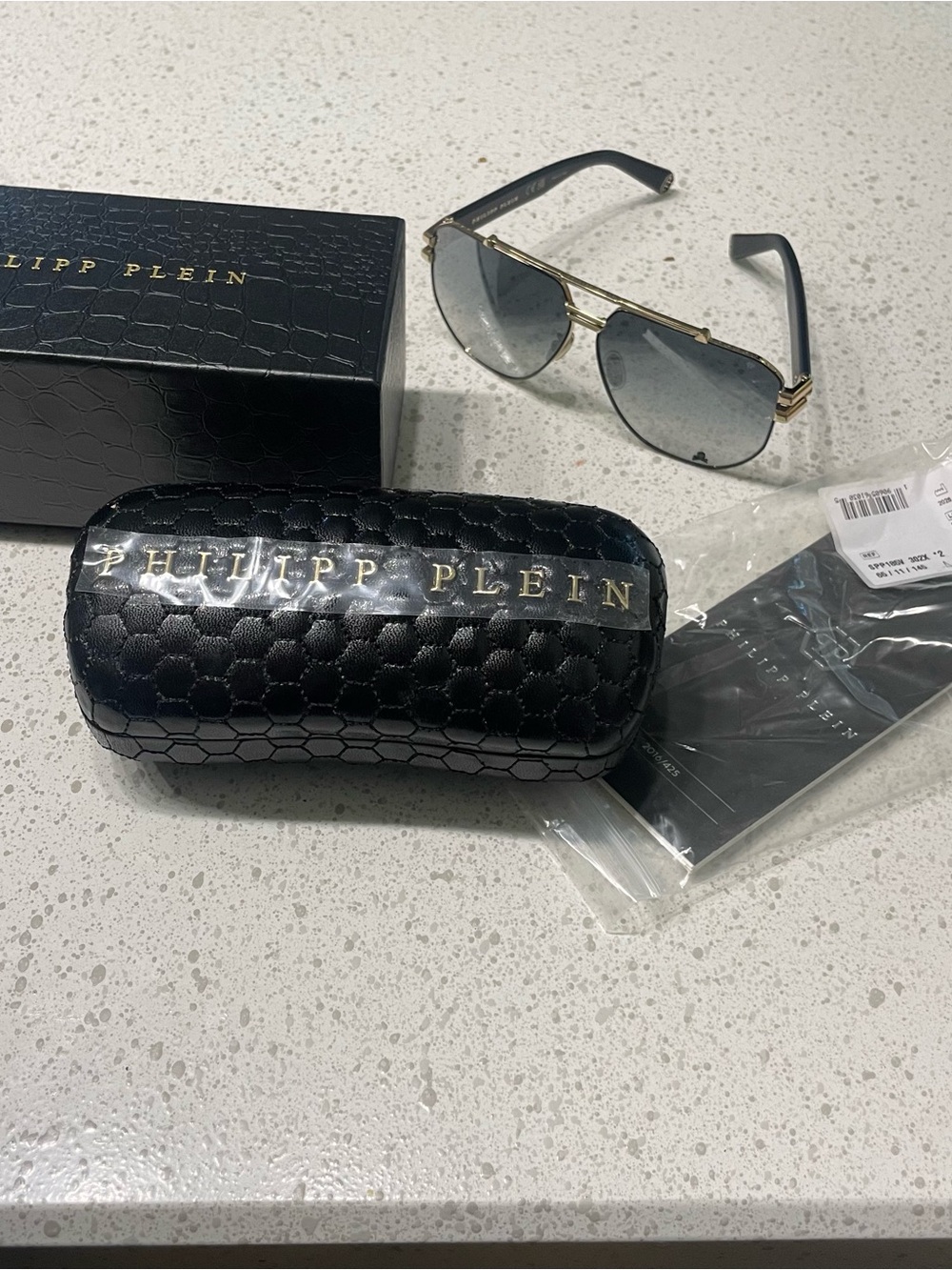 Philipp Plein Black & Gold Aviator Sunglasses with Gradient Lenses